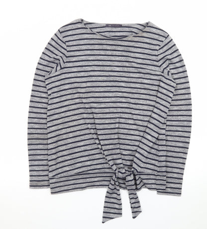 Marks and Spencer Women’s Grey Striped Tie Front Jumper Size 14
