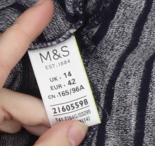 Marks and Spencer Women’s Grey Striped Tie Front Jumper Size 14