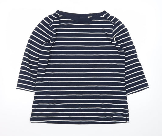 Regatta Women Blue Striped 3/4 Sleeve Boat Neck Cotton T-Shirt Size 16