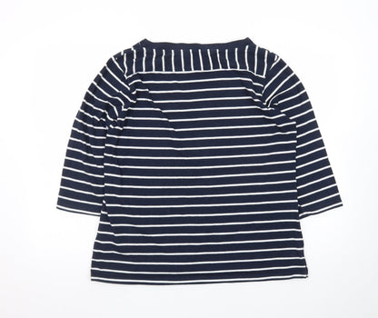 Regatta Women Blue Striped 3/4 Sleeve Boat Neck Cotton T-Shirt Size 16
