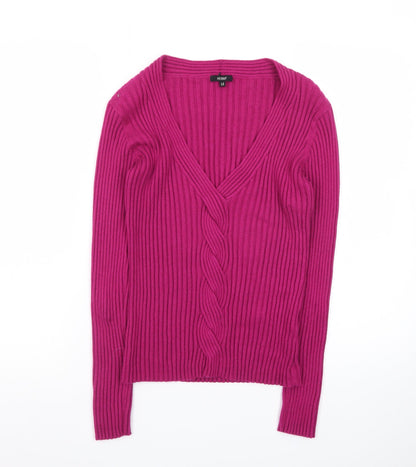 Hobbs Women’s Pink V-Neck Cable-Knit Long Sleeve Jumper Size 14