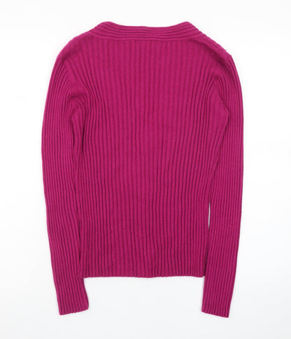 Hobbs Women’s Pink V-Neck Cable-Knit Long Sleeve Jumper Size 14