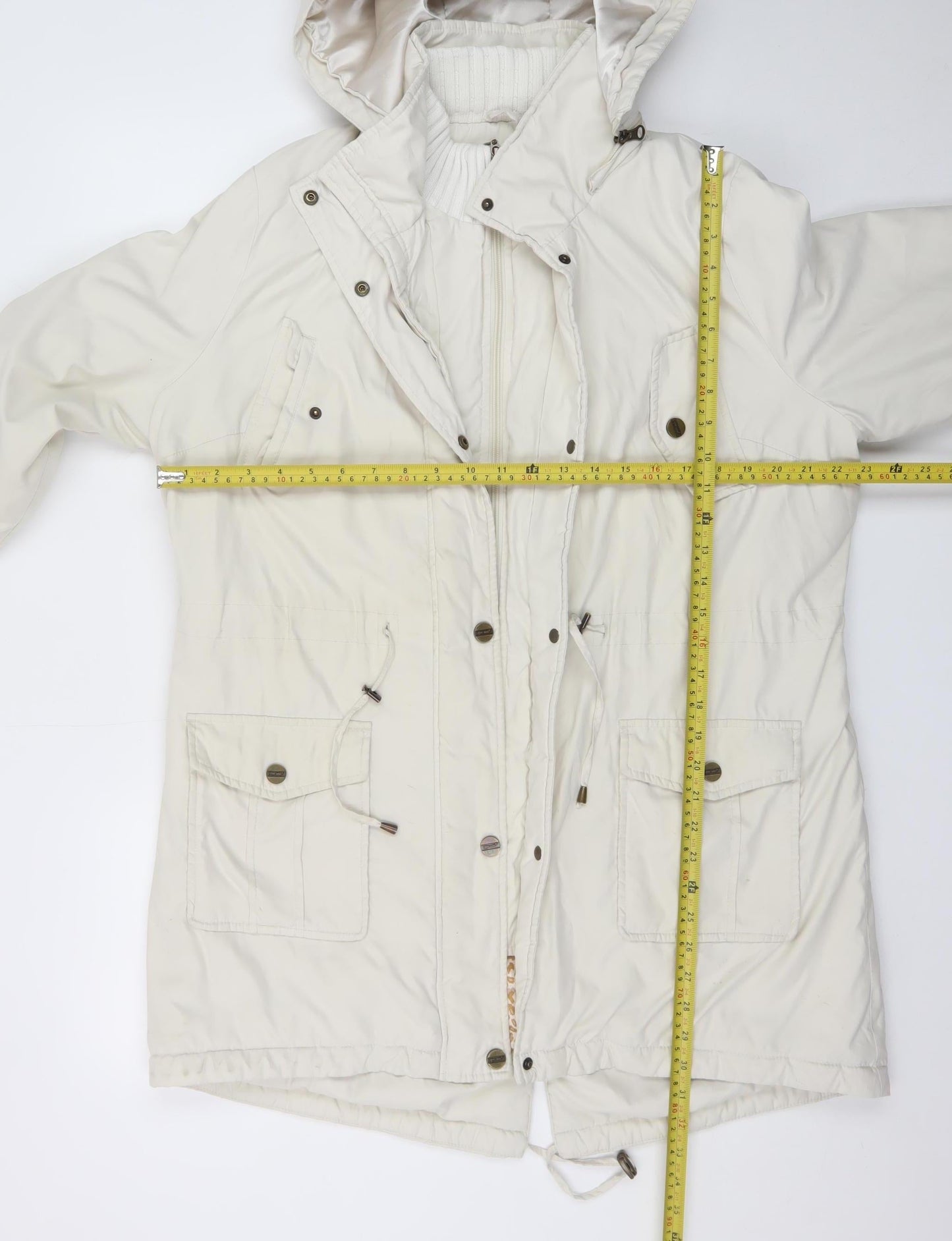 Marks and Spencer Women Ivory Hooded Parka Coat L Shower Resistant
