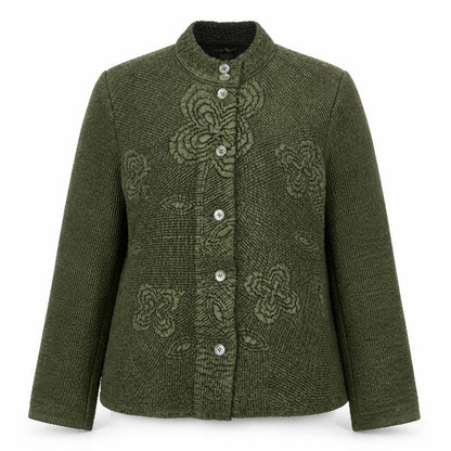 Anne Carson Women Green Textured Floral Suit Jacket Size M