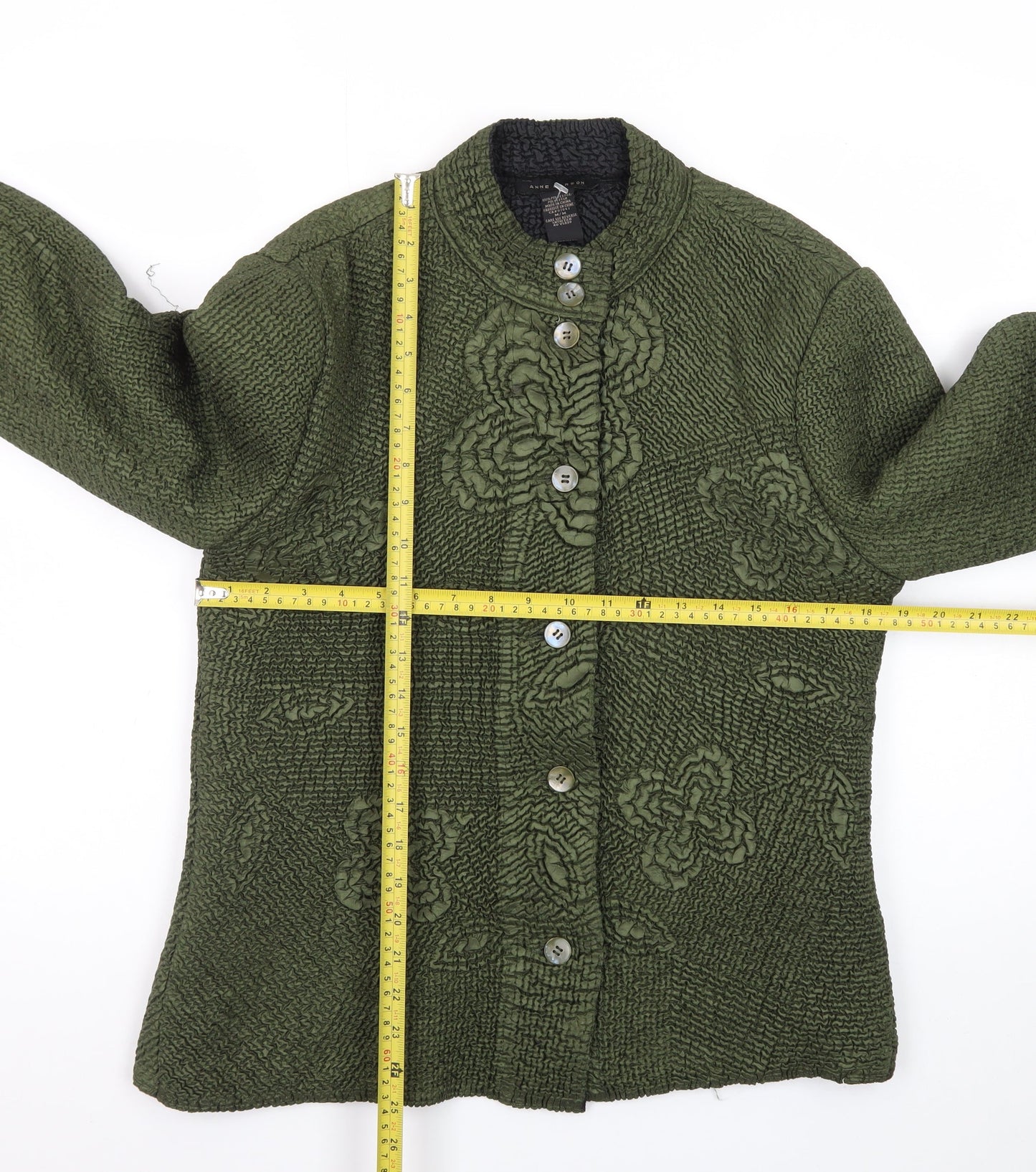 Anne Carson Women Green Textured Floral Suit Jacket Size M