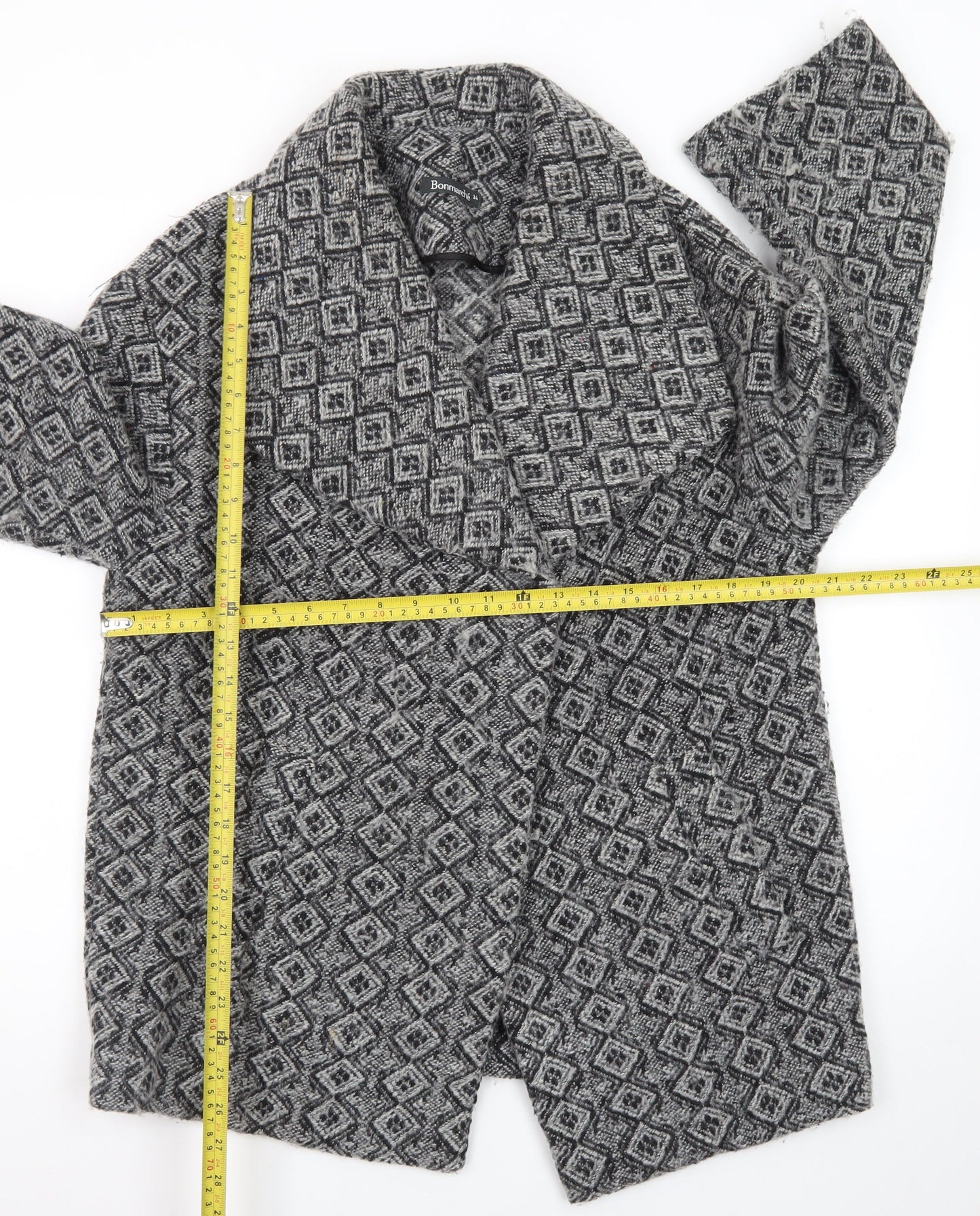 Bonmarché Women’s Grey Geometric Mid-Length Coatigan Size 14