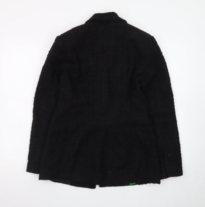 Zara Women's Black Wool Blend Tweed Blazer Jacket Size S