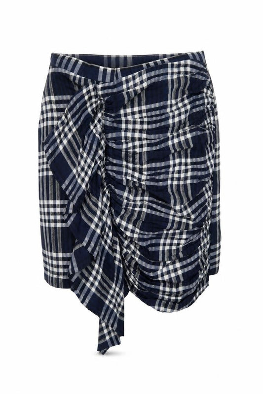 Zara Women Blue Check Wrap Short Skirt XS Cotton Preppy Style