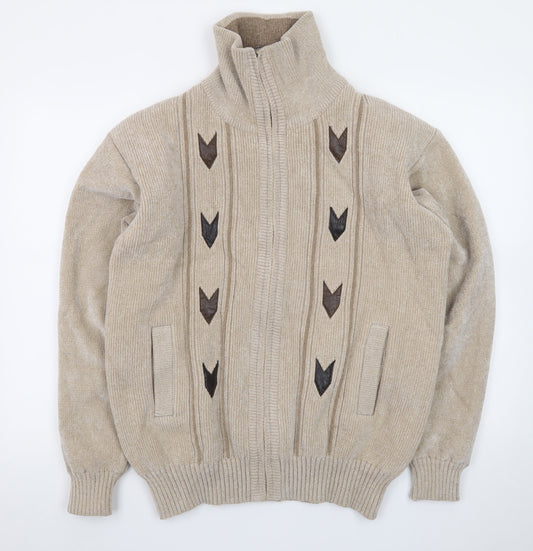Todd Baxter Men's Beige Wool Blend Full Zip Jumper M