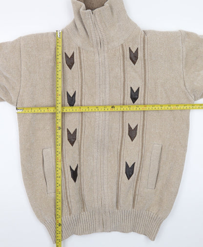 Todd Baxter Men's Beige Wool Blend Full Zip Jumper M