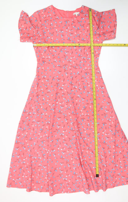 Marc Angelo Women's Pink Floral Midi A-Line Dress Size 12