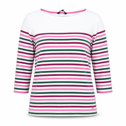 Crew Clothing Women's Multicoloured Striped 3/4 Sleeve Cotton T-Shirt Size 12
