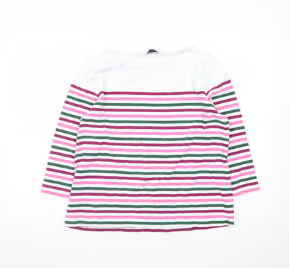 Crew Clothing Company Women's Multicoloured Striped 3/4 Sleeve Cotton T-Shirt Size 12
