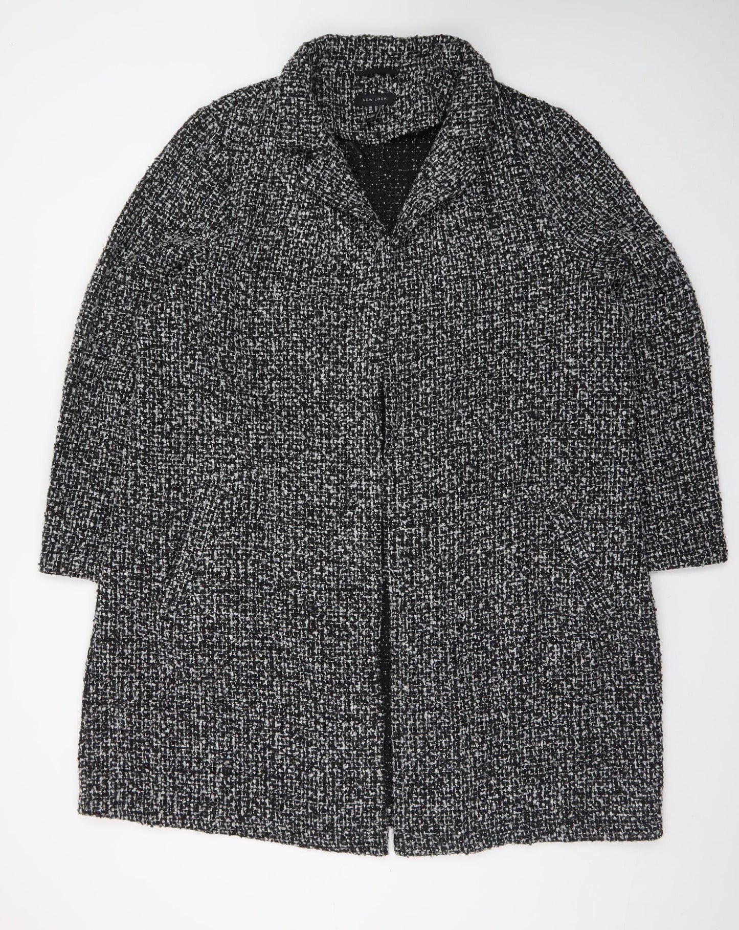 New Look Women's Black Tweed Long Overcoat Size 22
