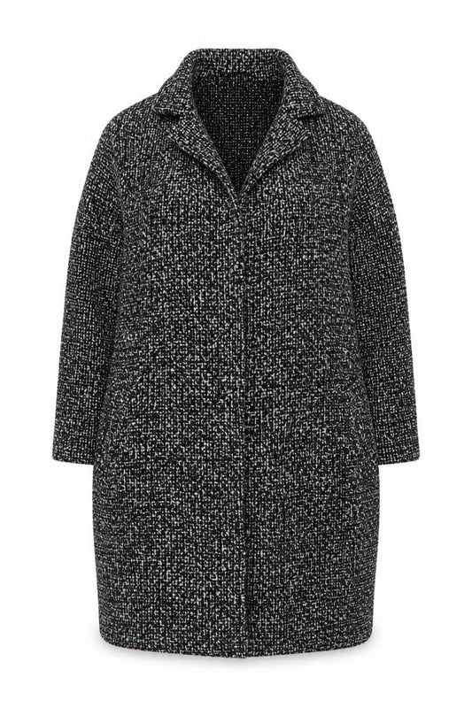 New Look Women's Black Tweed Long Overcoat Size 22