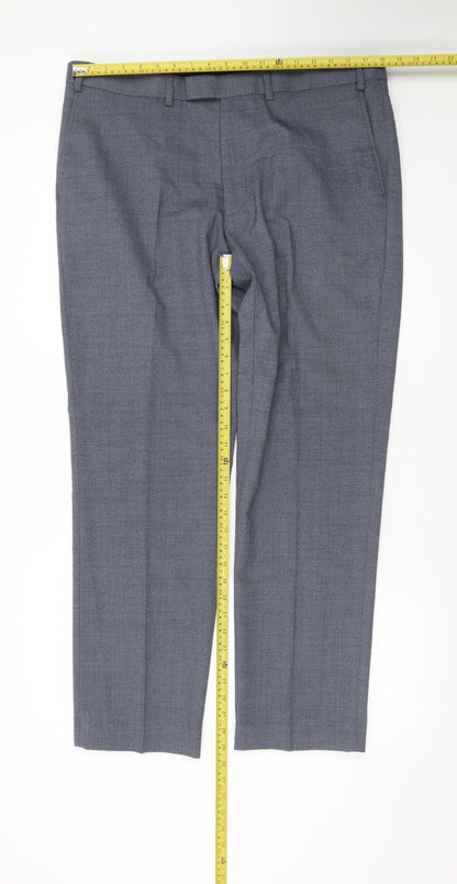 Marks and Spencer Men's Grey Regular Fit Wool Blend Dress Trousers 38W 31L