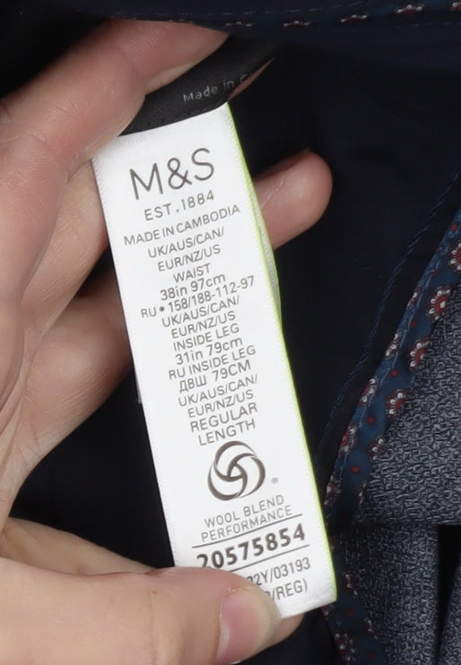 Marks and Spencer Men's Grey Regular Fit Wool Blend Dress Trousers 38W 31L