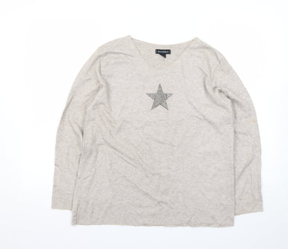 Blue Vanilla Women Beige Star Pullover Jumper One Size V-Neck Knit