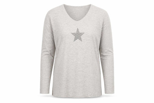 Blue Vanilla Women Beige Star Pullover Jumper One Size V-Neck Knit