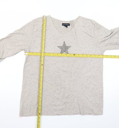 Blue Vanilla Women Beige Star Pullover Jumper One Size V-Neck Knit
