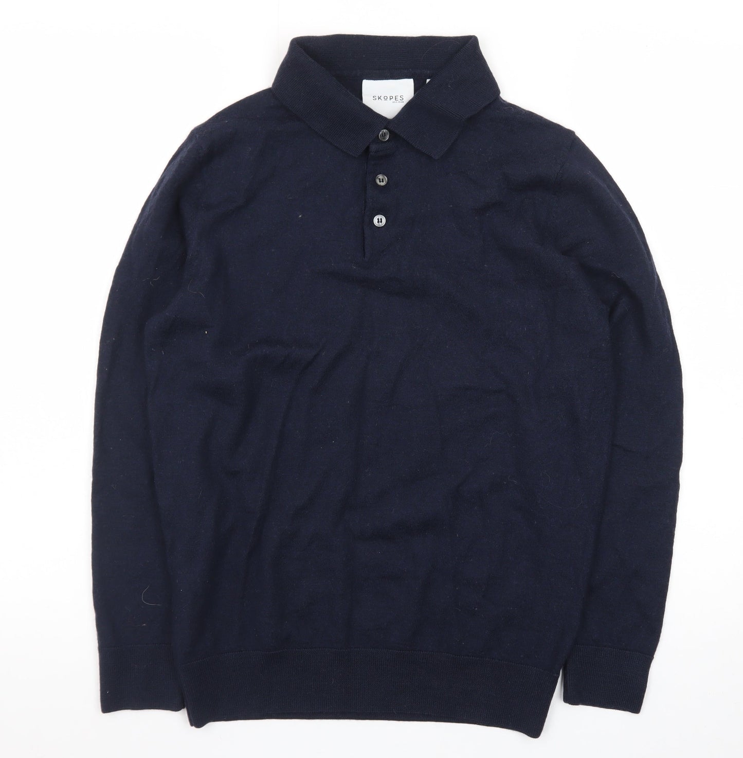 Skopes Men's Blue Collared Wool Henley Jumper M