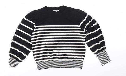 Oliver Bonas Women Black White Striped Crew Neck Pullover Jumper Size 18