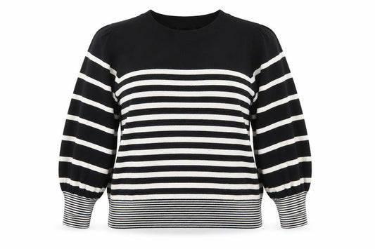 Oliver Bonas Women Black White Striped Crew Neck Pullover Jumper Size 18
