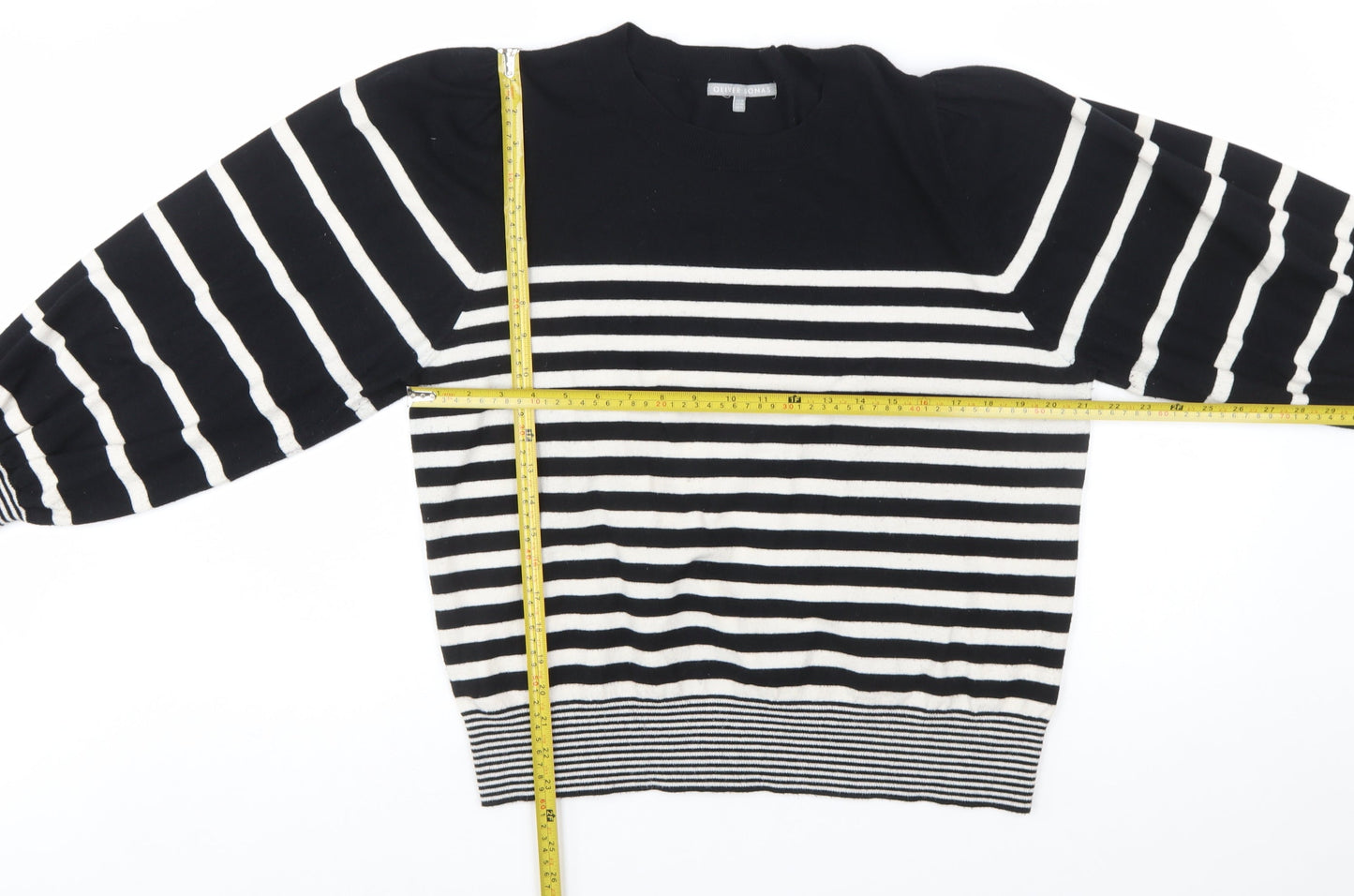 Oliver Bonas Women Black White Striped Crew Neck Pullover Jumper Size 18