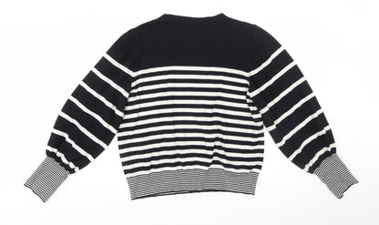Oliver Bonas Women Black White Striped Crew Neck Pullover Jumper Size 18
