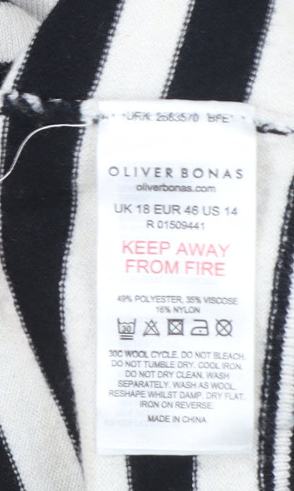 Oliver Bonas Women Black White Striped Crew Neck Pullover Jumper Size 18