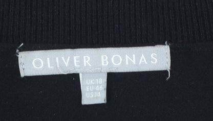 Oliver Bonas Women Black White Striped Crew Neck Pullover Jumper Size 18
