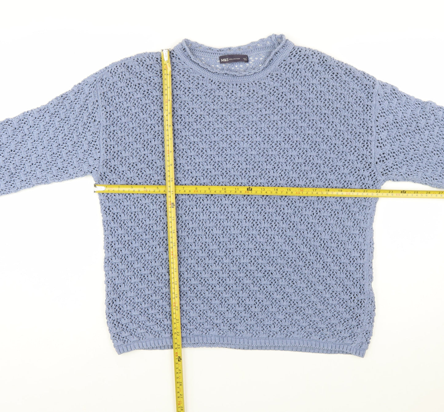 Marks and Spencer Womens Blue Open-Knit Cotton Blend Jumper Size L
