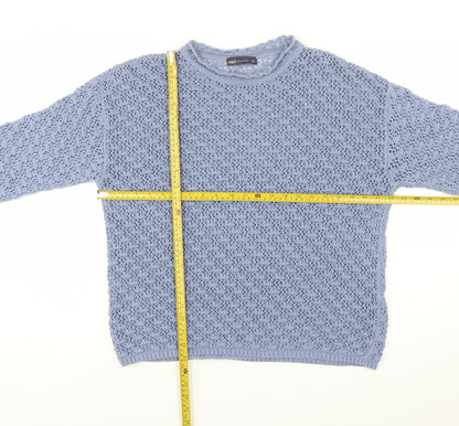 Marks and Spencer Womens Blue Open-Knit Cotton Blend Jumper Size L