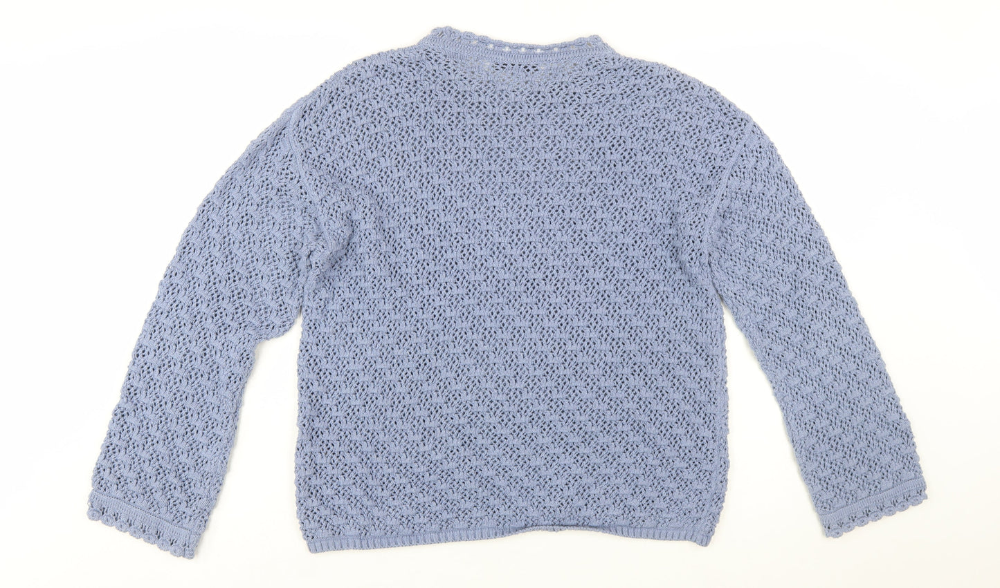 Marks and Spencer Womens Blue Open-Knit Cotton Blend Jumper Size L