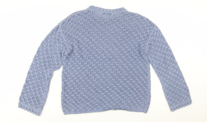 Marks and Spencer Womens Blue Open-Knit Cotton Blend Jumper Size L