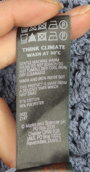 Marks and Spencer Womens Blue Open-Knit Cotton Blend Jumper Size L