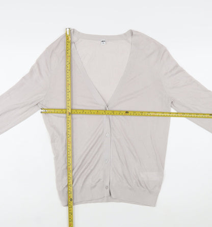 Uniqlo Women Beige V-Neck Long Sleeve Button Cardigan XL