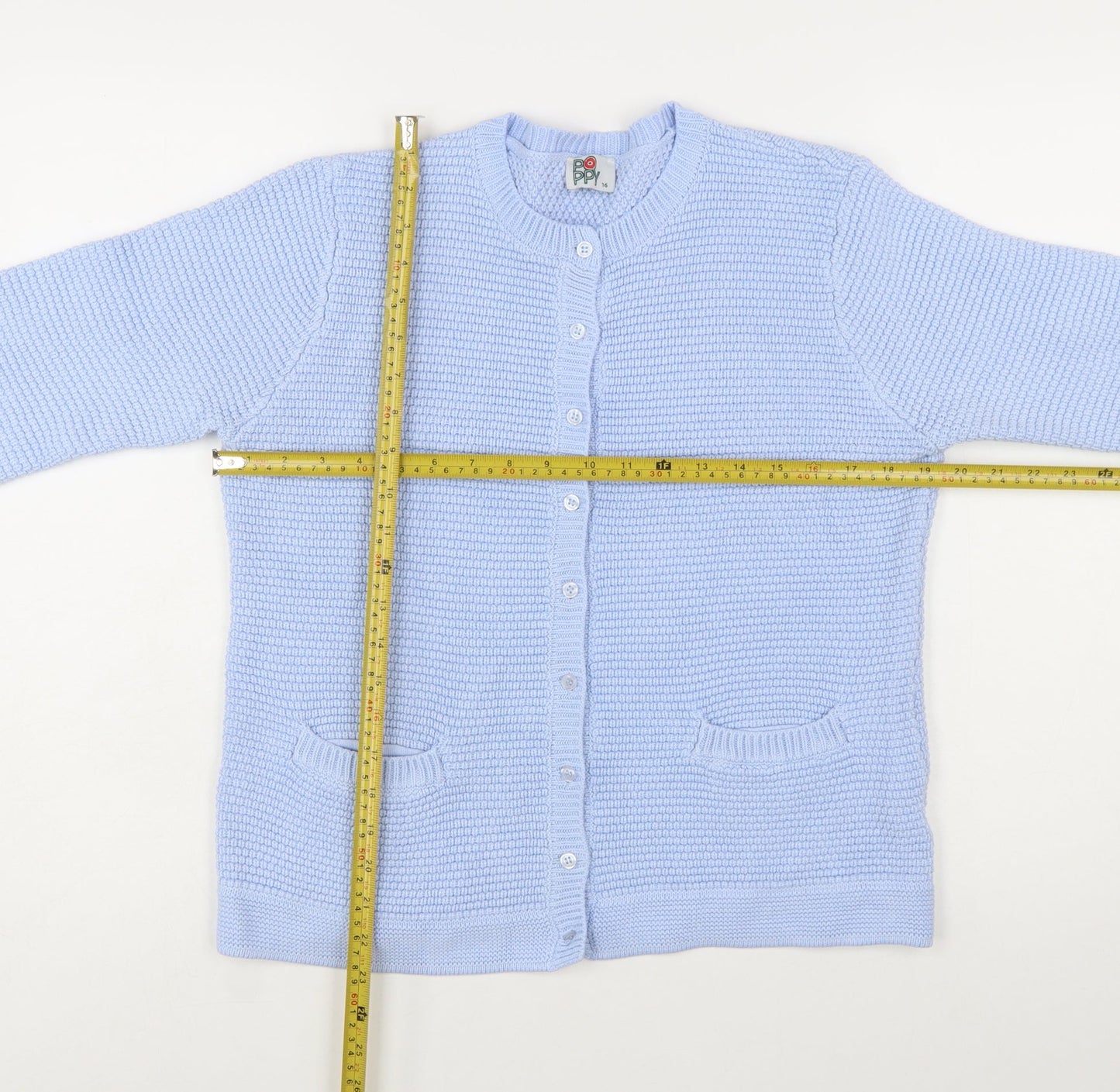 Poppy Womens Blue Size 16 Cotton Knit Cardigan Jumper