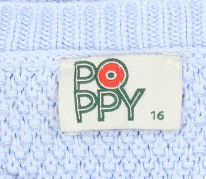 Poppy Womens Blue Size 16 Cotton Knit Cardigan Jumper