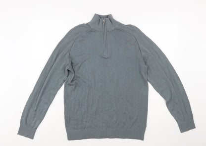 Marks and Spencer Men's Grey Cotton Modal 1/2 Zip Jumper M Regular