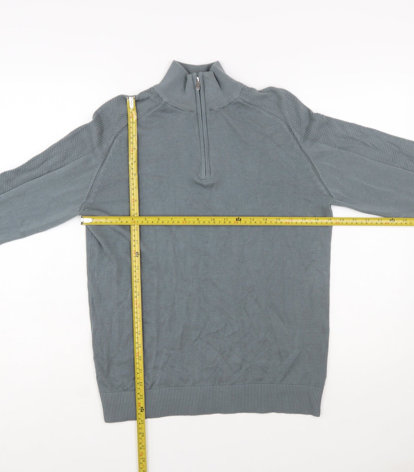 Marks and Spencer Men's Grey Cotton Modal 1/2 Zip Jumper M Regular