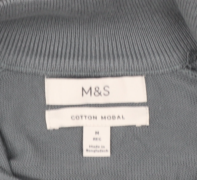 Marks and Spencer Men's Grey Cotton Modal 1/2 Zip Jumper M Regular