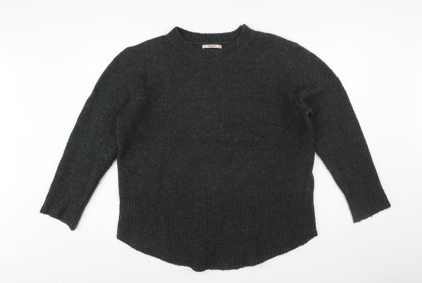 Pull & Bear Women Grey Wool Blend Crew Neck Pullover Jumper Size 12