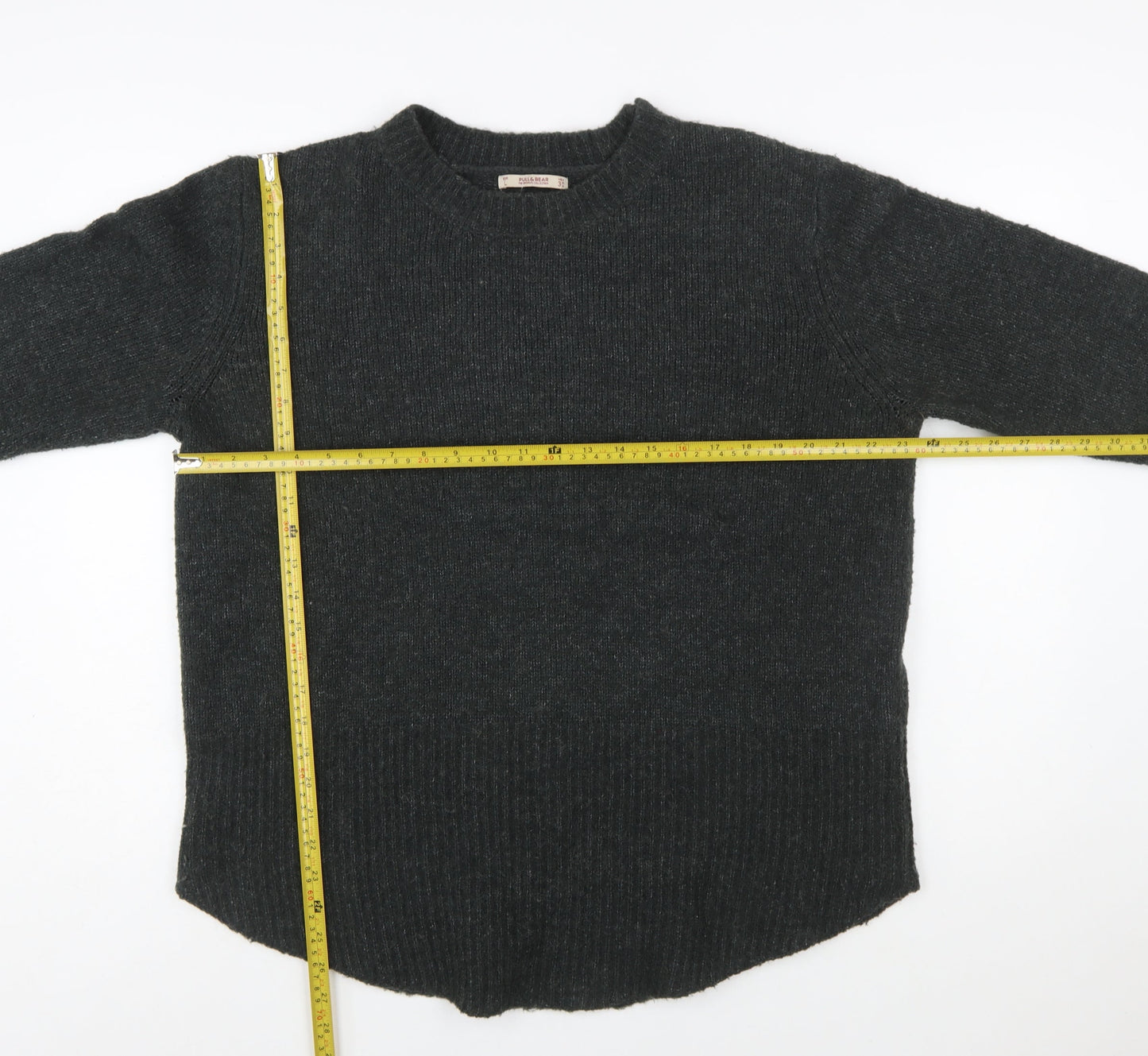 Pull & Bear Women Grey Wool Blend Crew Neck Pullover Jumper Size 12