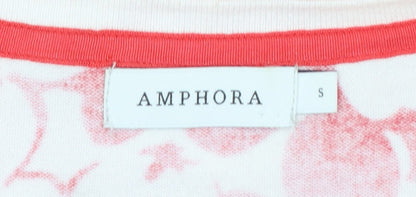 Amphora Women's Red Floral Cotton Knit Cardigan Size S