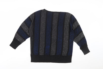 M&Co Women's Multicoloured Striped Jumper Size 12 Crew Neck Knit