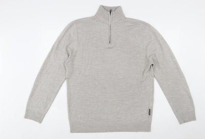 French Connection Men’s Grey XL 1/2 Zip High Neck Wool Jumper