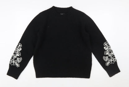Friends Like These Womens Black Embroidered Wool Blend Jumper UK 10