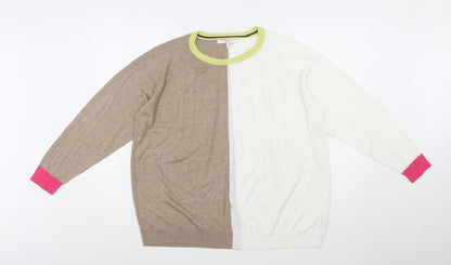 Next Women Beige & White Colour Block Pullover Jumper XL