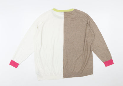 Next Women Beige & White Colour Block Pullover Jumper XL